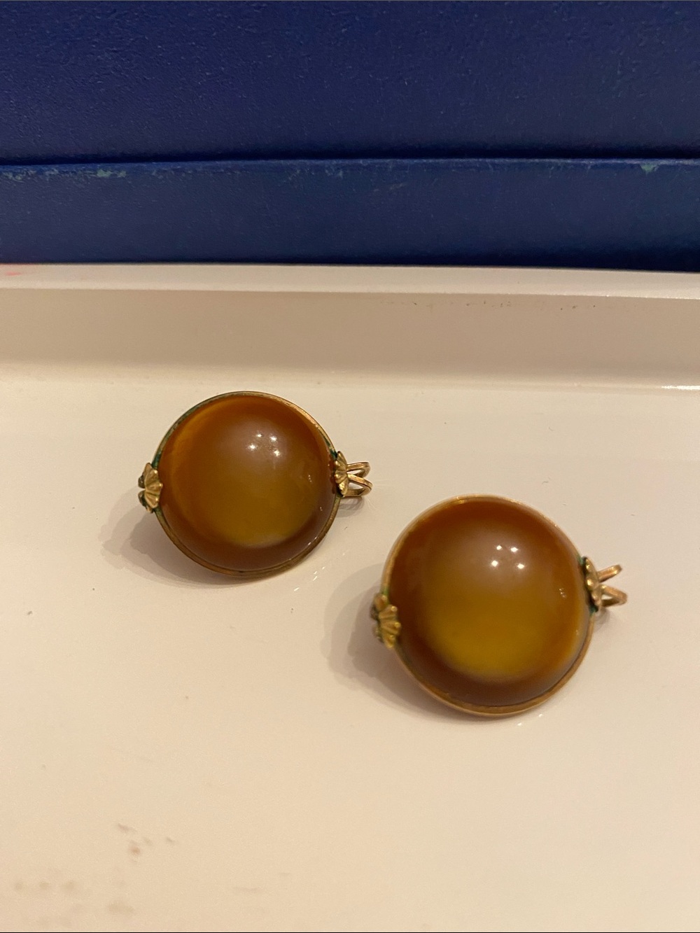 Vintage Moon Glow Thermoset clip on earrings circa 1940’s-60’s